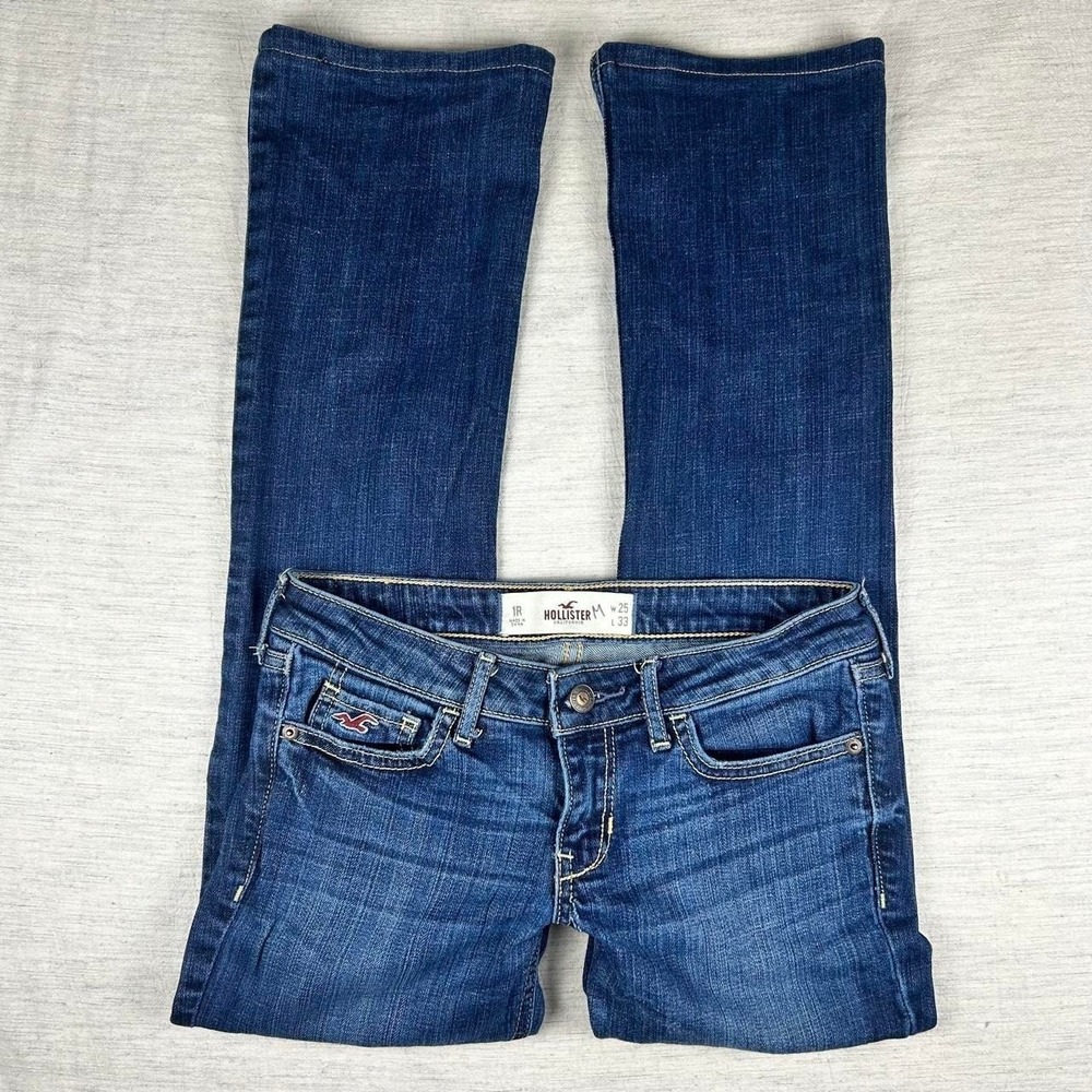 y2k Hollister low rise bootcut jeans in blue with bird logo size 1